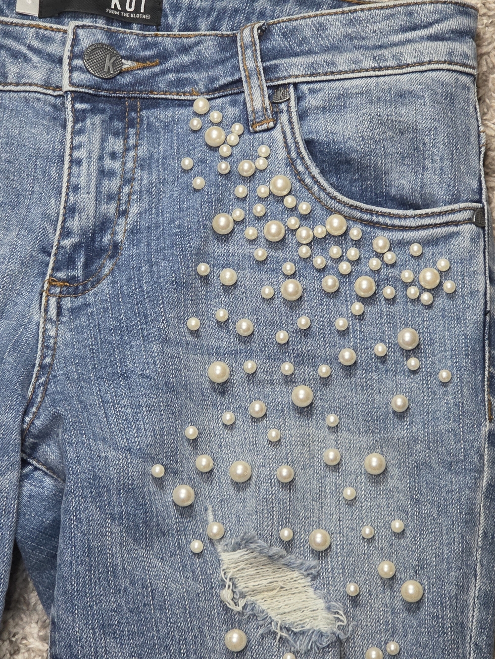 Kut from the Kloth Reese Ankle Straight Leg Pearl Distressed Jeans 6 Blue - Picture 2 of 6